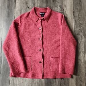 Lands' End Pink Wool Button Down Cardigan Sweater Jacket Women's Sz 14 Tall